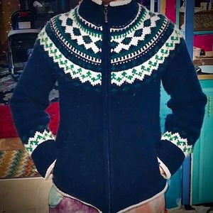 L.L.Bean Classic Ragg Wool, Sherpa-Lined Cardigan